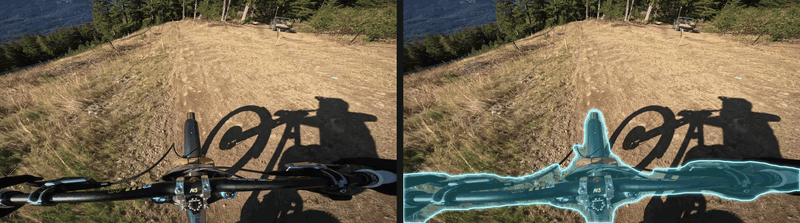 Raw footage next to the detected bars, hands and tire